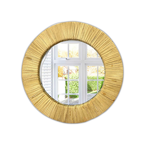 Espejo de pared decorativo redondo tejido Jacinto Natural, perfecto para decoración del hogar bohemio y costero - Product Image 1