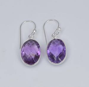 925 argent sterling massif février pierres de naissance boucles d'oreilles lunette ensemble forme ovale coupe améthyste avec crochet Chic charme Design - Product Image 3