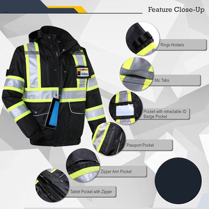 Vestes de sécurité réfléchissantes haute visibilité pour hommes doublure polaire coupe-vent et imperméable dernières vestes de sécurité de travail - Product Image 6