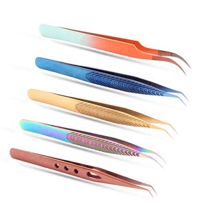 Pinzas de Acero Inoxidable para Extensión de Pestañas, Diseño Nuevo y Colorido, 5 Piezas, Agarre de Diamante, Herramientas de Maquillaje, Logotipo Personalizado - Product Image 2