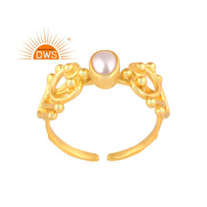 Dernières tendances Bague réglable en argent sterling plaqué or 18 carats avec perles naturelles et pierres précieuses Demi Fine Jewelry Manufacturer - Product Image 1