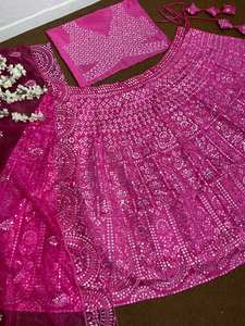 ชุด lehenga choli ปักลวดลายหนา9มม. สำหรับงานแต่งงานอินเดียและปากีสถาน - Product Image 4