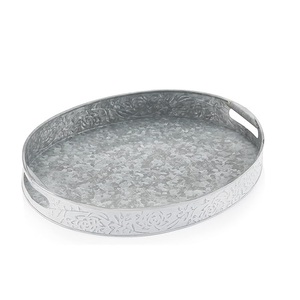 Plateau de service en métal galvanisé d'aspect naturel avec poignée Plateau de service de style fermier industriel Plateau de décoration rustique pour la maison - Product Image 3