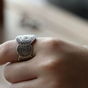 Floral Mandala <b>Statement</b> <b>Ring</b> 925 Sterling Silver Adjustable Size Handmade Ethnic Inspired Boho Jewelry for Women - Product Image 1