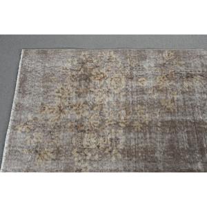 Tapis turc 4,5x8,1 pieds, gris et blanc, vintage, bordé, en laine - Product Image 4