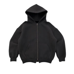Sweat à capuche zippé premium pour homme, coupe classique, 450 GSM, molleton de coton, épaules tombantes, poche intégrale zippée, streetwear, hiver - Product Image 2