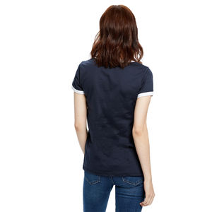 T-SHIRT AVEC GARNITURES DE CONTRASTE Haut de sonnerie à manches courtes Uv pour femmes T-shirts à manches courtes T-shirt de sonnerie classique pour femmes - Product Image 3