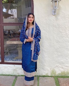 Indian Women's Ethnic Georgette <b>Silk</b> <b>Kurta</b> with Embroidered Zari Work Pent and Dupatta - Product Image 1