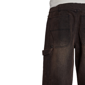 Pantalones acampanados marrones Vintage para hombre, pantalones vaqueros holgados de carpintero con lazo de martillo, pantalones vaqueros lavados de cintura con logotipo de doble rodilla de peso pesado - Product Image 6