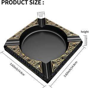 Cendrier de forme carrée en métal de couleur noire et marron élégante pour les accessoires de fumeur et de briquet de créateur sur la table - Product Image 2