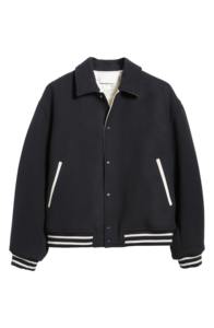 Veste d'université pour hommes en laine de coton 100% noir solide avec poches latérales et revêtement côtelé contrasté pour la saison de printemps - Product Image 3