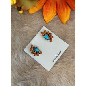 Southwest Handmade Multi Stone <b>Sterling</b> <b>Silver</b> Flower <b>Stud</b> <b>Earrings</b> - Product Image 3
