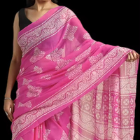 Saree Katun Murni Batik Tangan India & Pakistan untuk Wanita – Sari Cetak Etnik Tradisional untuk Pakaian Pesta dan Santai