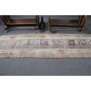 พรมวินเทจ, พรมแบบยาวขนาด 2.5x10.7 ฟุต พรมตุรกี, พรมขนสัตว์สีน้ำเงินสไตล์ตะวันตกเฉียงใต้ - Product Image 3