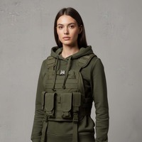 Ensemble de survêtement technique personnalisé pour femme, vert olive, pantalon cargo multi-poches, gilet tactique, sweat à capuche, streetwear utilitaire 100%