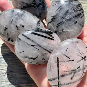 Pierre de paume ovale en quartz rutilé blanc naturel, polie, cristal de tourmaline de guérison, pierre précieuse d'amour, Feng Shui, méditation - Product Image 1