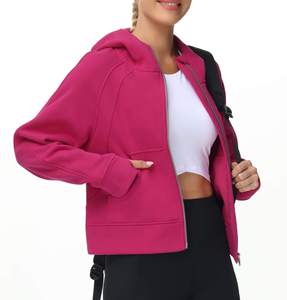 Sweat-shirt à capuche zippé intégral pour femme, en laine, pour l'entraînement hivernal, avec poche, trou pour le pouce, logo sur le devant - Product Image 2