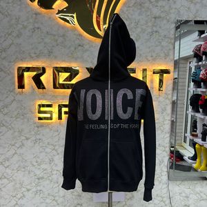 เสื้อฮู้ดซิป Rexfit Sports 2026 รุ่น Best Voice สีดำ พิมพ์ลายตัวอักษรประดับเพชร สไตล์สตรีทแวร์ ทรงปกติ ผ้าถักโพลีเอสเตอร์ สำหรับฤดูใบไม้ร่วง - Product Image 1