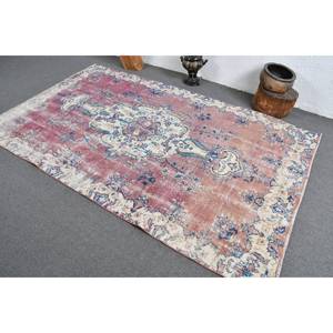 Alfombra turca Vintage de 5x8,3 pies, rojo, Beige, área grande, diseño de retazos de lana, respaldo de látex para pasillo, dormitorio, forma Rectangular - Product Image 4