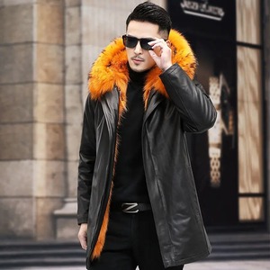 Automne hiver hommes élégant Biker vestes capuche détachable véritable peau de mouton cuir fausse fourrure doublure respirant chauffé tricoté - Product Image 6