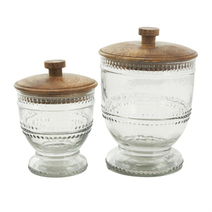 Clear Handmade Glass Beaded <b>Decorative</b> Jars with Wooden <b>Lids</b> for Living Room, Tabletop, and Home Storage - Product Image 6