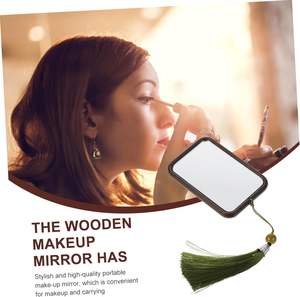 Espejo de tocador de madera Maquillaje Vintage Espejos circulares Pequeños espejos cosméticos Mujeres Lupa - Product Image 2