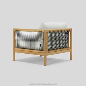 Chaises de jardin en teck indonésien avec structure en bois, assises en mousse épaisse et tissu doux, dimensions 88x86x65cm - Product Image 3