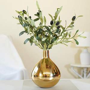 Vase rond bas en métal doré martelé fait main, style moderne, pour décoration de maison côtière, vase de table en fer - Product Image 6