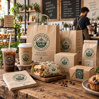 Fournitures pour librairie et café AT PACK pour café littéraire avec gobelets en papier, sacs en papier et gobelets en plastique