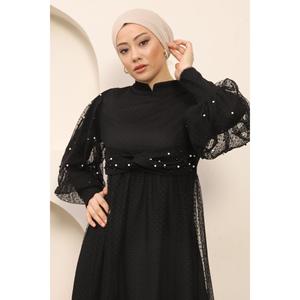 Vestido Casual Negro con Puntos, Talla XS, Largo Maxi, Cintura Natural, Mangas Regulares, Silueta en A, 100% Poliéster-MSW12238-1 - Product Image 2