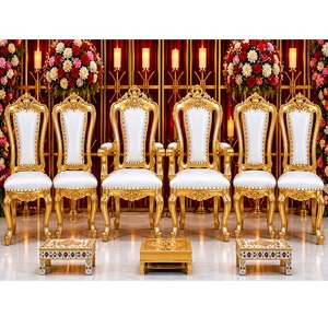 Sillas de Madera Doradas de Lujo para Bodas Indias, Ligeras, Personalizables, Estilo Maharaja, Juego de Sillas Vidhi para Eventos - Product Image 1