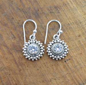 Topaze blanche 925 argent Sterling coupe pierres précieuses crochet boucles d'oreilles bijoux faits à la main cadeau pour les femmes pour toutes les occasions - Product Image 1