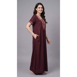 Women's Designer Floral Kashmiri Embroidered Maxi Nightgown-Premium Bizzy Lizzy Fabric Soft Breathable <b>Long</b> <b>Nighty</b> - Product Image 6