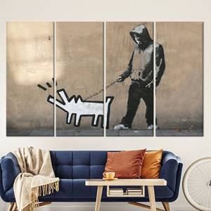 Lienzo Impreso con Diseño de Graffiti de Perro Ladronzón de Banksy, Arte de Pared en Vidrio Templado, Juego de 4 Lienzos - Product Image 1