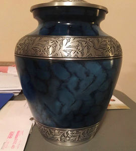 Urne funéraire pour adultes en métal à fleurs bleues en vrac en vente de gros pour cendres humaines enterrement cimetière stockage fournitures funéraires - Product Image 6