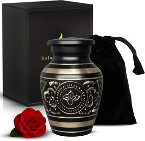 Deep Black and Gold Platinum Brass Cremation <b>Urn</b> for Adult Human Ashes <b>Large</b> Handcrafted Funeral Memorial <b>Urns</b> Brass <b>Urn</b> - Product Image 1