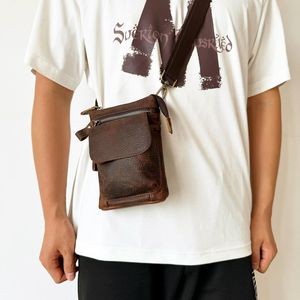 Bolso de cintura/busto portátil de cuero genuino impermeable con cierre de cremallera Vintage personalizado para correr - Product Image 3