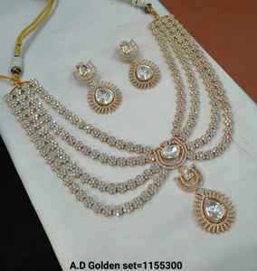 Dernier collier ras du cou en trois couches ADGolden Stone indien fantaisie traditionnel Kundan perle ensemble avec boucles d'oreilles assorties ensemble femmes fille - Product Image 2