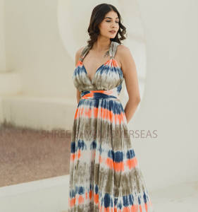 100% เรยอนมัดย้อมขนาดฟรีไซส์ชุดชายหาดฤดูร้อนชุดคลุมเต็มตัวยาวสไตล์ชิ้นเดียวสายคล้องคอแบบไขว้หลัง - Product Image 2