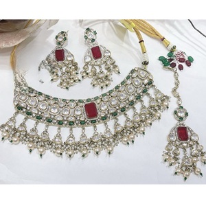 Conjunto de Collar de Moissanita de Primera Calidad con Pendientes y Tikka, Colección de Joyería de Moda para Bodas para Mujer - Product Image 1