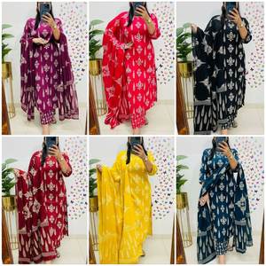 Verano especial Dhamaka diseñador colección puro algodón fino 60-60 tela bordado trabajo Kurti con pantalón Dupatta Salwar Kameez - Product Image 6