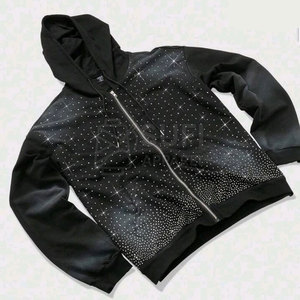 <b>Women's</b> Winter Hooded Knitted Lined 100% Cotton Rhinestone Casual Pullover Hoodies High Quality Shiny Front Logo Quick Dry - Product Image 2