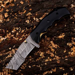 Cuchillo plegable hecho a mano de acero de Damasco con mango de micarta, bolsillo para llevar todos los días, estilo rastreador, cuchillo industrial de utilidad - Product Image 4