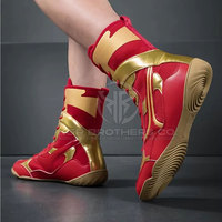 Bottes de boxe à haute cheville avec fermeture à lacets et velcro, chaussures de boxe avec coutures renforcées pour une durabilité longue durée
