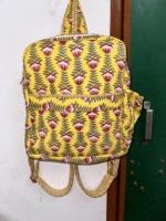 Tas Ransel Besar Bermotif Bunga 100% Katun Berlapis, Tali Bahu Melengkung, Tas Laptop Vintage Portabel untuk Pelajar, Penutup Ritsleting