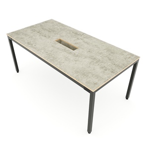 Uconcept HBUC053 System 180x90cm Industrial Style Plywood Meeting <b>Table</b> with Iron Legs Oval Concrete Color for Hotels <b>Offices</b> - Product Image 1