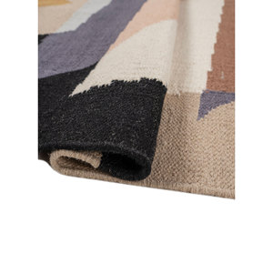 พรมขนสัตว์ทอแบบเรียบสีเบจน้ำตาลคลาสสิก Indusbar พรมปูพื้นลายเรขาคณิตสำหรับบ้าน รูปทรงสี่เหลี่ยมผืนผ้า สำหรับห้องโถง ห้องนอน ห้องนั่งเล่น-SDWL-805 - Product Image 2