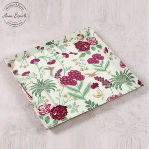 Vente en gros du fabricant, grand plateau carré en acier émaillé à imprimé floral, fabriqué à la main, plateau de service pour fruits secs et plats - Product Image 1