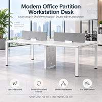 Poste de travail de bureau pour 4 personnes, moderne et modulaire, avec écran en tissu et gestion des câbles, idéal pour les espaces de travail ouverts
