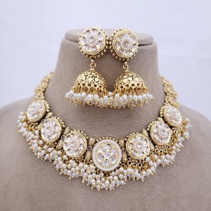 Conjunto de collar con aspecto de piedra de alta calidad, conjunto de collar chapado en oro con pendientes para boda y colección de ropa de fiesta para mujer - Product Image 1